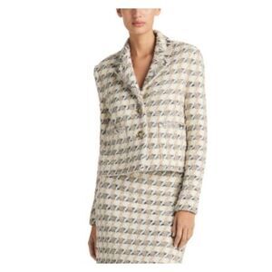 ST JOHN Womens Beige Buttoned Knit Back Notche Wear To Work Blazer Jacket 12